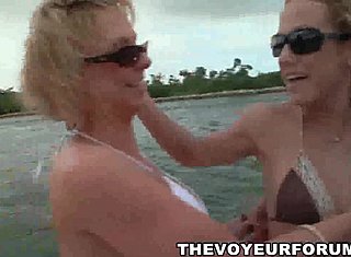 Voyeuristic group sex with oral and fingering fun on the water
